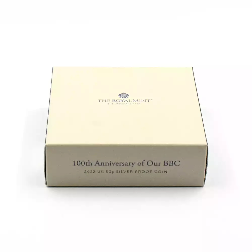 モダンコイン4：2550 2022 エリザベス2世 BBC創立100周年記念 50ペンスプルーフ銀貨 未鑑定 箱付き