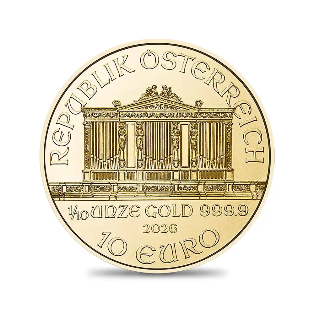 地金型3:6669 オーストリア 2026 ウィーンフィル 10ユーロ 1/10オンス 金貨 【1枚】