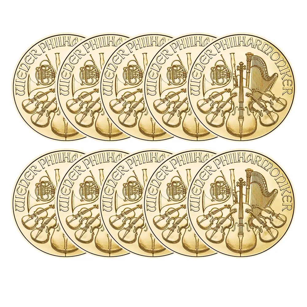 地金型2:6718 オーストリア 2026 ウィーンフィル 4ユーロ 1/25オンス 金貨 【10枚】
