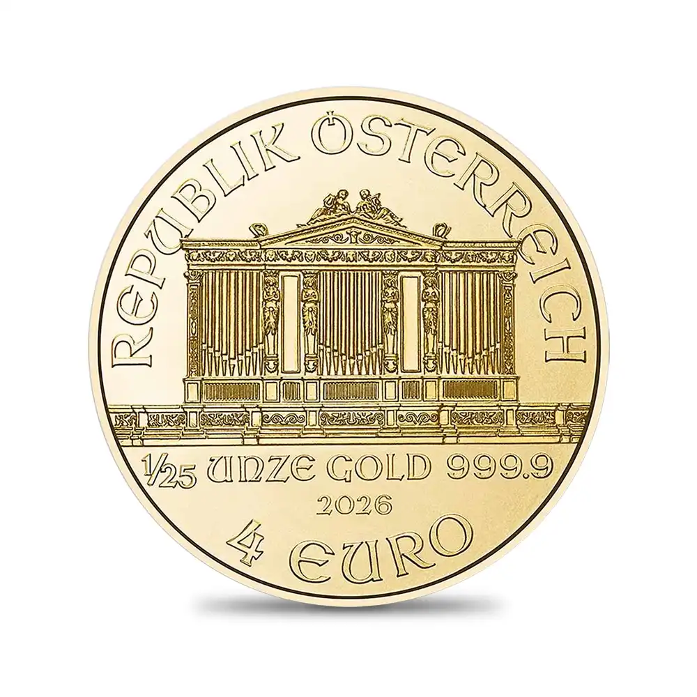 地金型4:6718 オーストリア 2026 ウィーンフィル 4ユーロ 1/25オンス 金貨 【10枚】