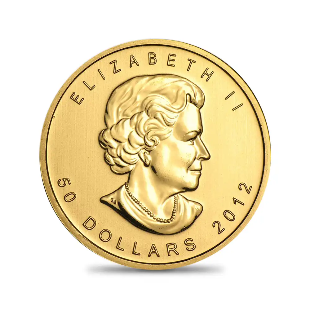 地金型3:6719 カナダ 2012 エリザベス2世 メイプルリーフ 50ドル 1オンス 地金型金貨 【1枚】 (コインケース付き)
