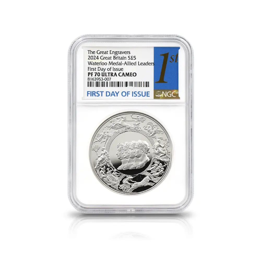 モダンコイン6：6708 イギリス 2024-2025 チャールズ3世 ワーテルロー・メダル 5ポンド2オンス銀貨 2枚セット 発行即日鑑定品・ファーストリリース NGC PF70UC 箱付き