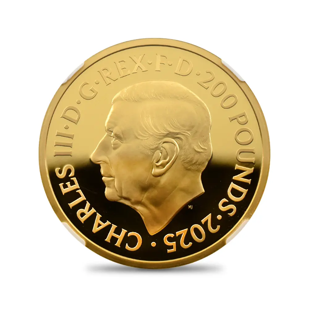 モダンコイン3：6709 イギリス 2025 チャールズ3世 ワーテルロー・メダル - 勝利 200ポンド2オンス金貨 ファーストリリース NGC PF70UC 箱付き