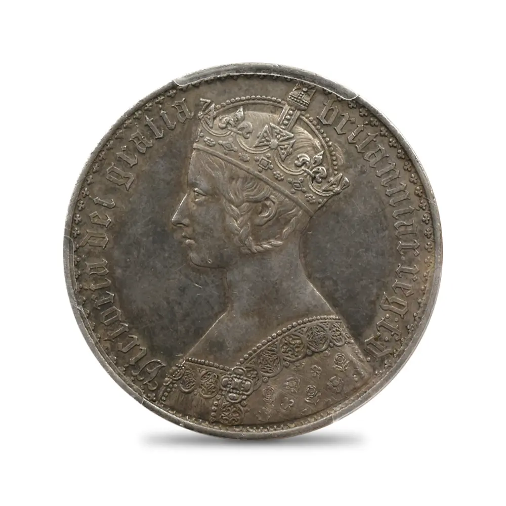 アンティークコイン2：6721 イギリス 1847 ヴィクトリア女王 ゴチッククラウン銀貨 アンデシモエッジ PCGS PR58 S-3883