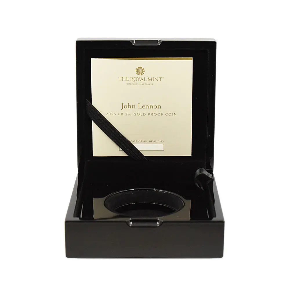 モダンコイン9：6722 イギリス 2025 チャールズ3世 ミュージックレジェンド第10弾 ジョン・レノン 200ポンド 2オンス金貨 ファーストリリース 箱付き