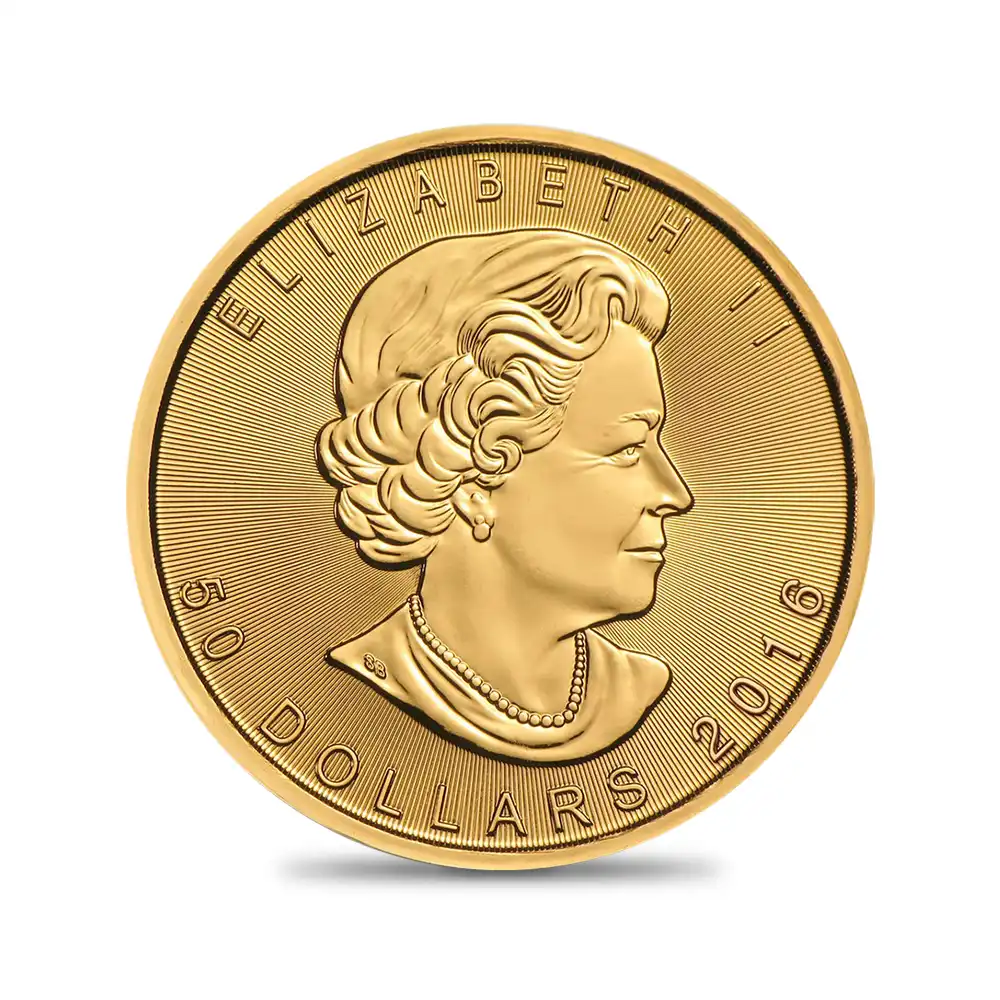 地金型3：6724 カナダ 2016 エリザベス2世 メイプルリーフ 50ドル 1オンス 地金型金貨 【1枚】 (コインケース付き)