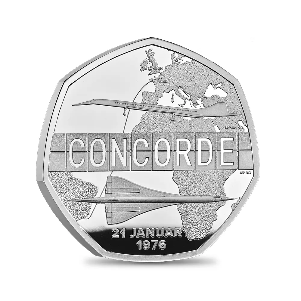 モダンコイン2：6725 イギリス 2026 チャールズ3世 コンコルド就航50周年記念 50ペンスプルーフ銀貨 未鑑定 箱付き【ご予約承り品】