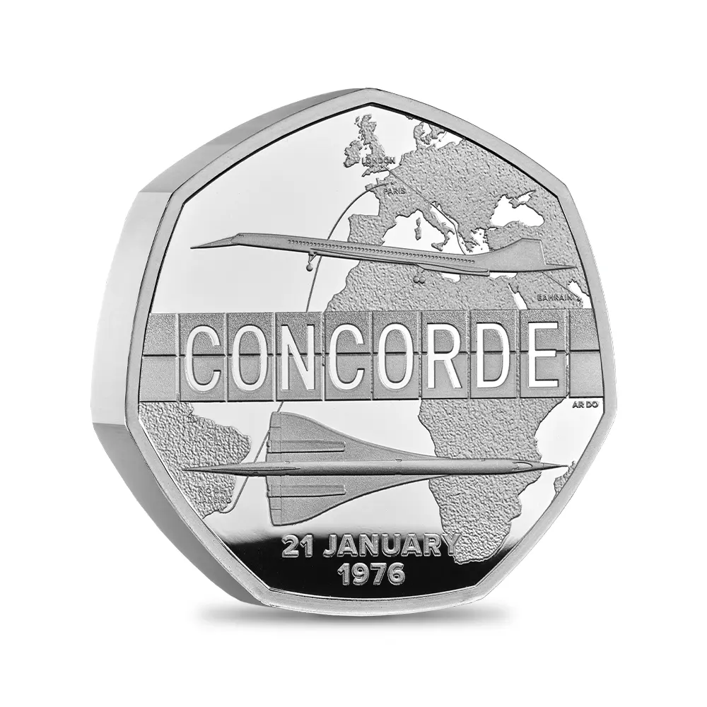 モダンコイン2:6726 イギリス 2026 チャールズ3世 コンコルド就航50周年記念 50ペンスプルーフピエフォー銀貨 未鑑定 箱付き【ご予約承り品】