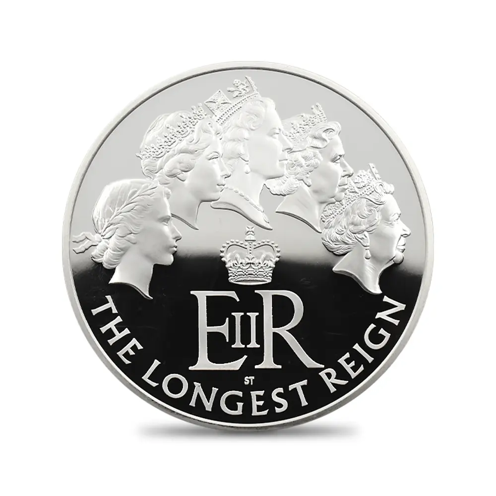 モダンコイン2：6734 イギリス 2015 エリザベス2世 最長在位記念 10ポンド5オンス銀貨 ファースト500ストラック NGC PF70UC 箱付き