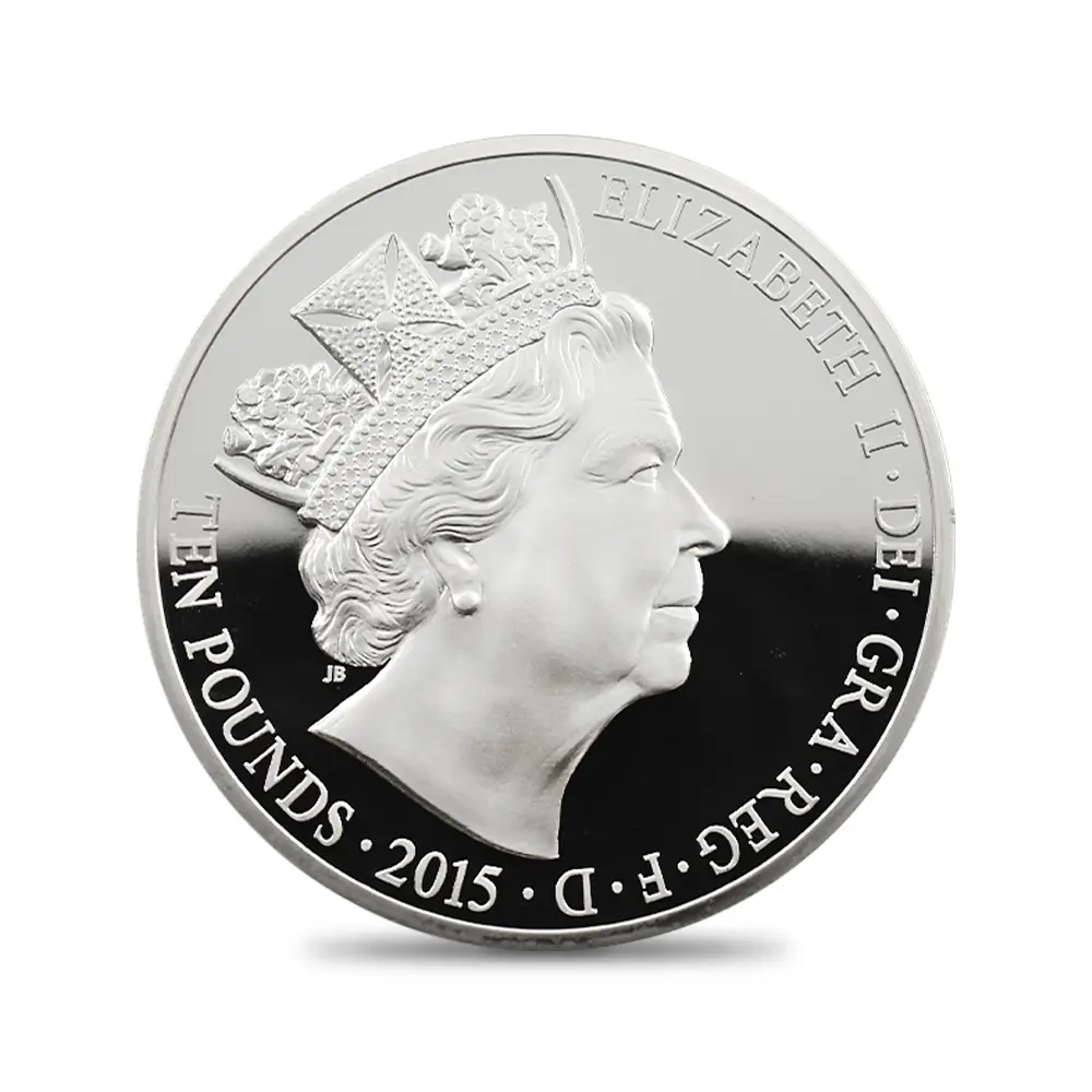 モダンコイン3：6734 イギリス 2015 エリザベス2世 最長在位記念 10ポンド5オンス銀貨 ファースト500ストラック NGC PF70UC 箱付き