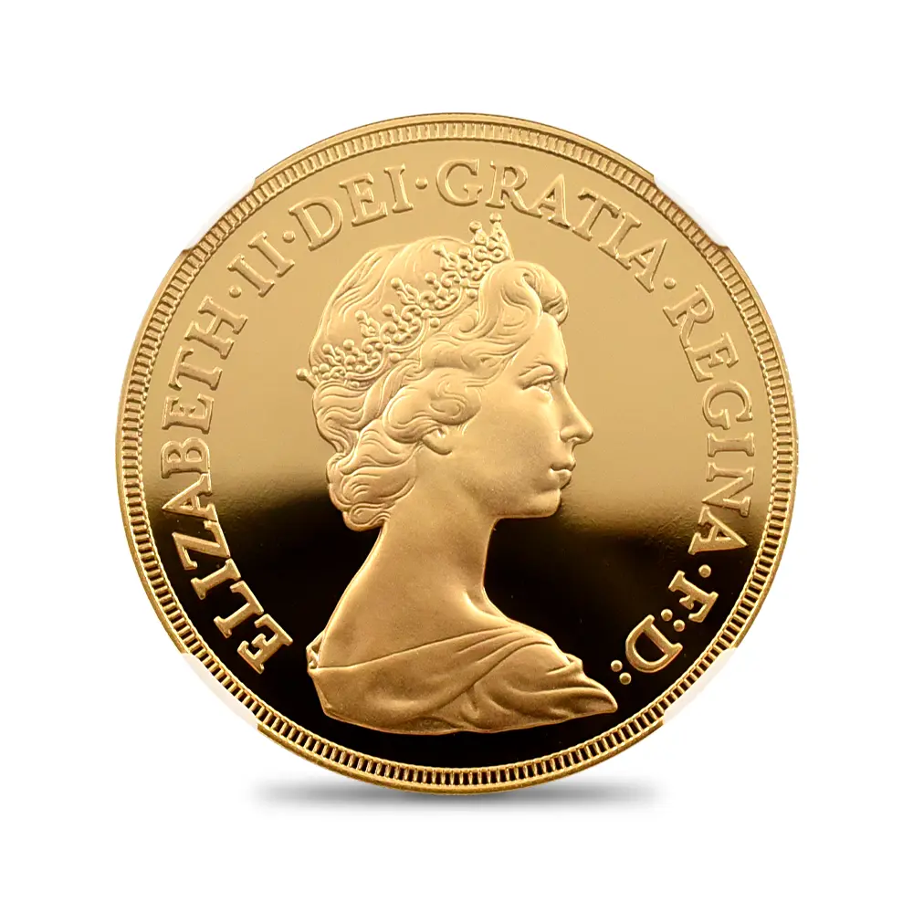 モダンコイン3：6742 イギリス 1982 エリザベス2世 ヤングエリザベス 聖ジョージ竜退治 5ソブリン金貨 NGC PF70UC