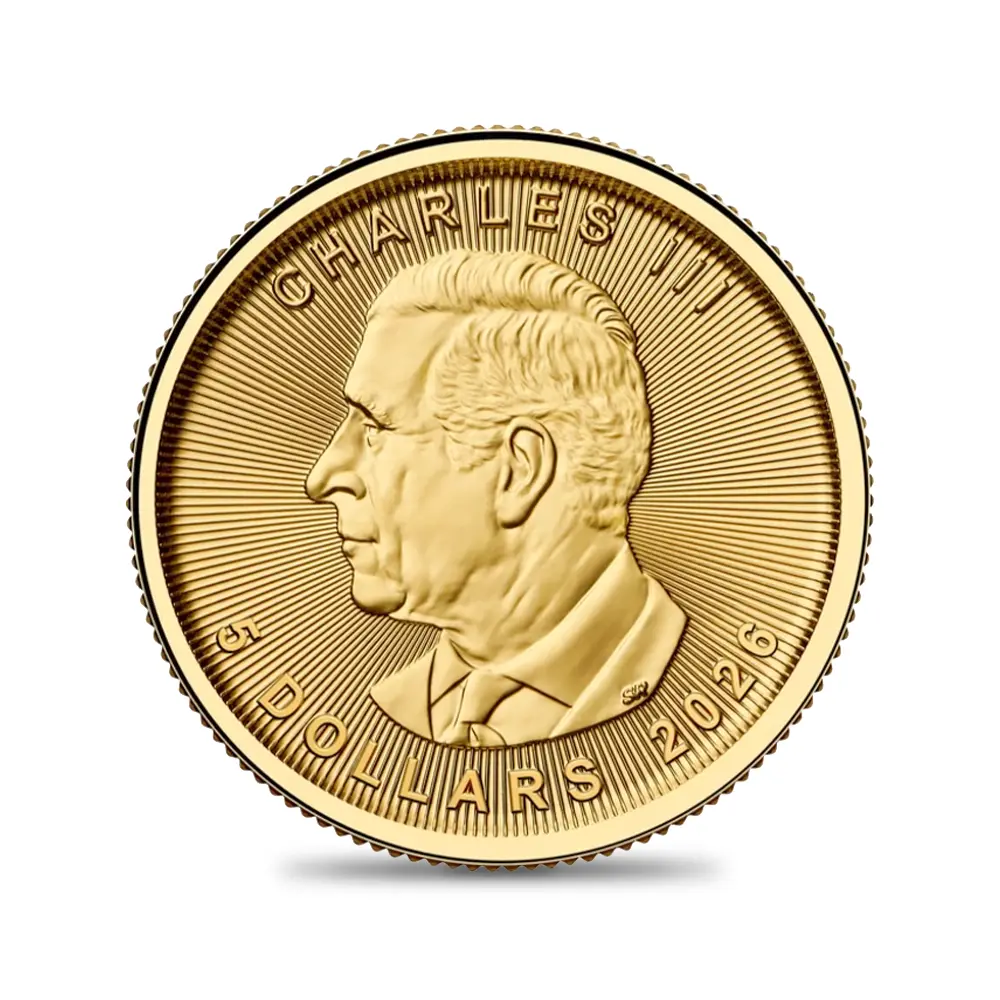 地金型3：6655 カナダ 2026 チャールズ3世 メイプルリーフ 5ドル 1/10オンス 地金型金貨 【1枚】