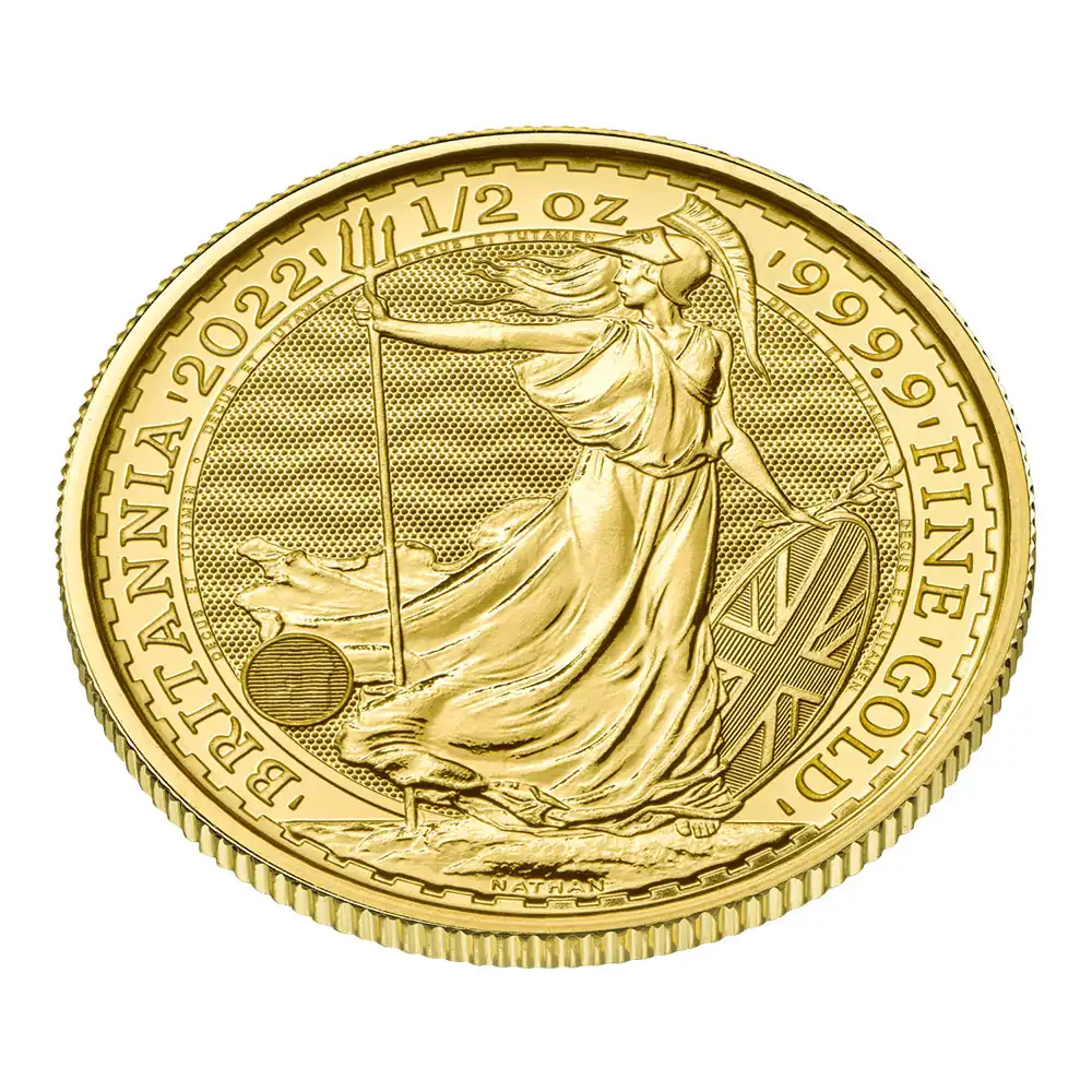 地金型5：2581 イギリス  2022  ブリタニア 50ポンド 1/2オンス 地金型金貨 【1枚】 (コインケース付き)