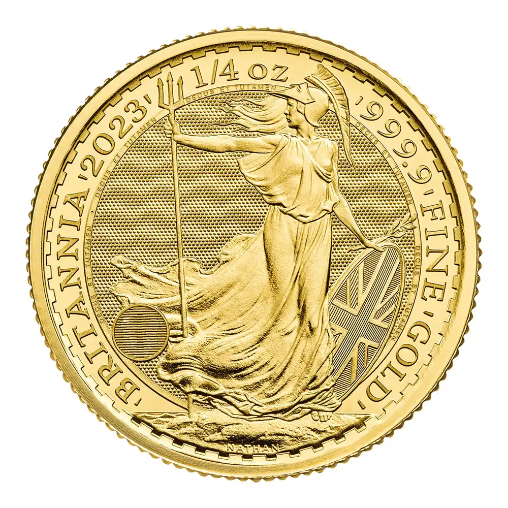 地金型3：2582 イギリス 2023 エリザベス2世 ブリタニア 25ポンド 1/4オンス 地金型金貨 【1枚】 (ブリスターパック付き)