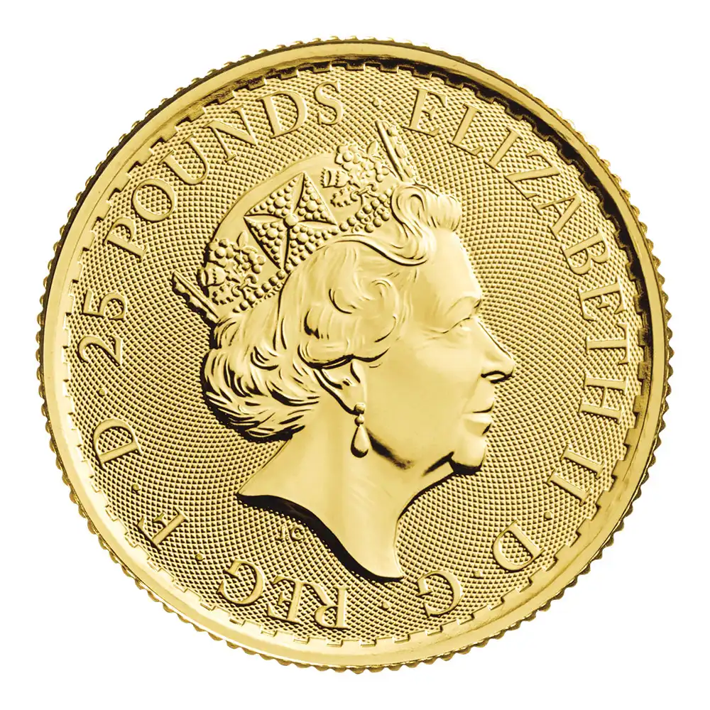 地金型4：2582 イギリス 2023 エリザベス2世 ブリタニア 25ポンド 1/4オンス 地金型金貨 【1枚】 (ブリスターパック付き)