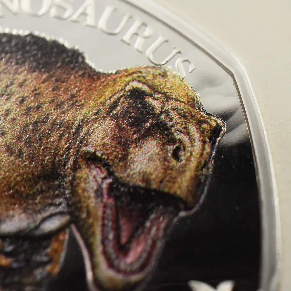 モダンコイン8：4081 2024 チャールズ3世 恐竜標本コレクション第1弾 ティラノサウルス 50ペンスプルーフカラー銀貨 未鑑定 箱付き