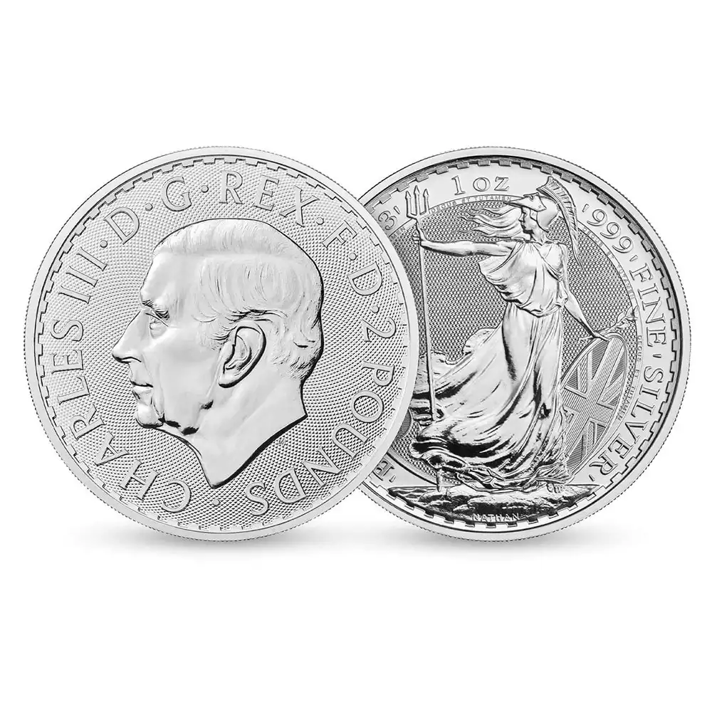 地金型6：2589 イギリス 2023 チャールズ3世 ブリタニア 2ポンド 1オンス 地金型銀貨 【1枚】 (コインケース付き)