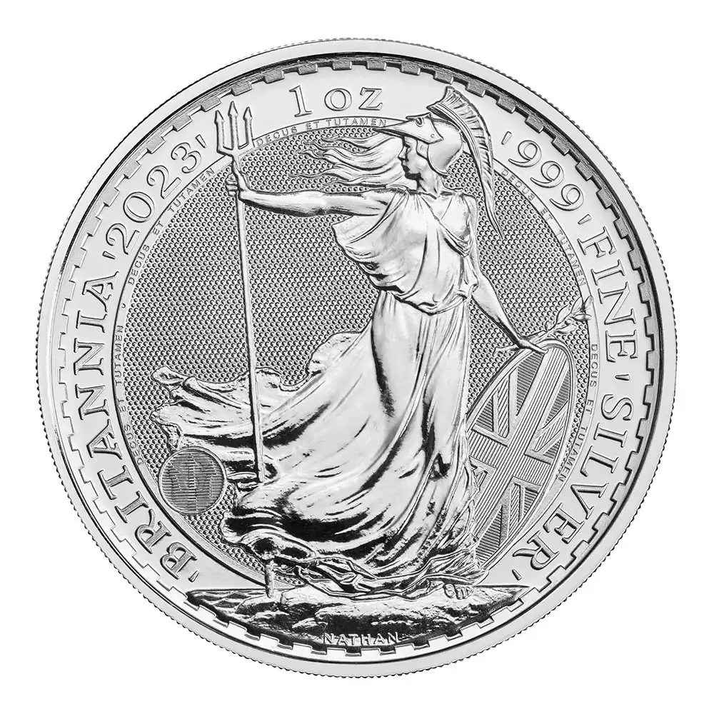 地金型3：2589 イギリス 2023 チャールズ3世 ブリタニア 2ポンド 1オンス 地金型銀貨 【1枚】 (コインケース付き)