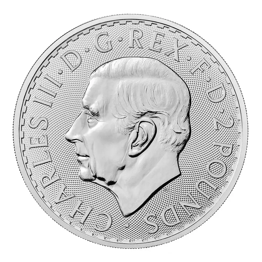地金型4：2589 イギリス 2023 チャールズ3世 ブリタニア 2ポンド 1オンス 地金型銀貨 【1枚】 (コインケース付き)