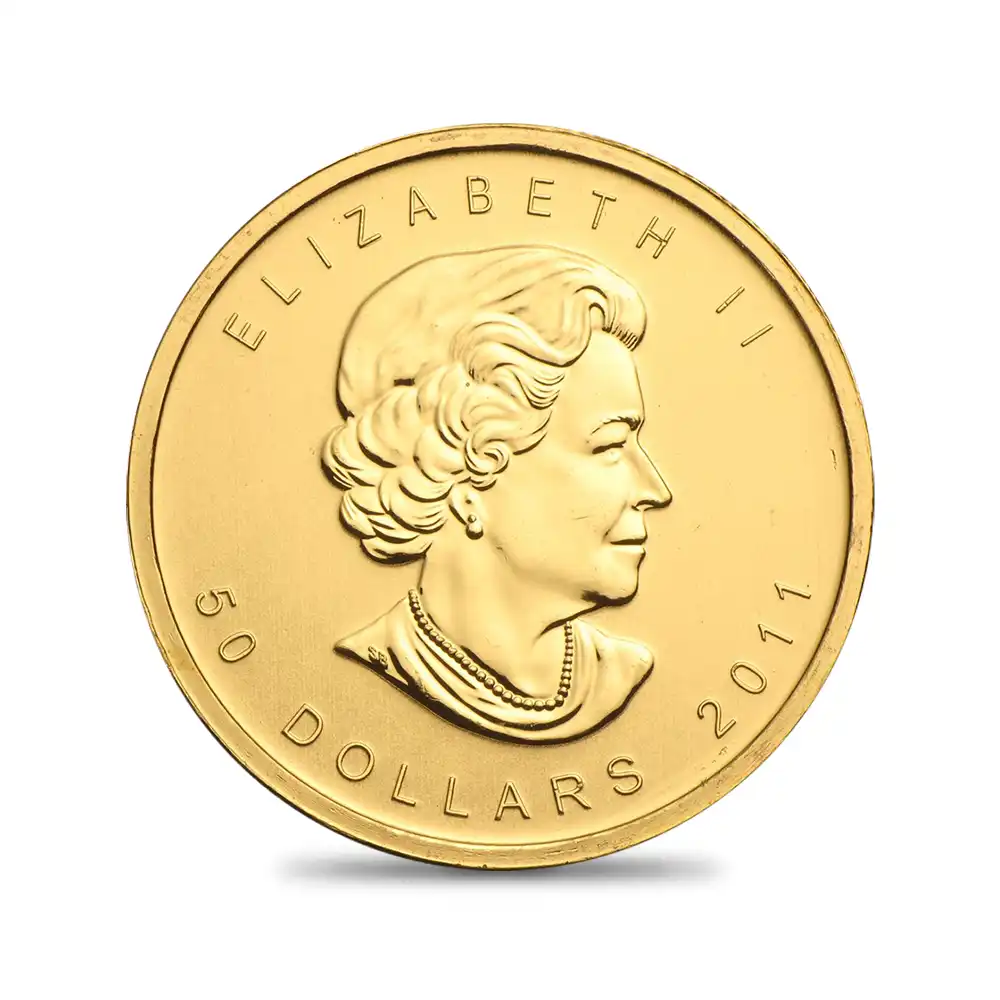 地金型3：6750 カナダ 2011 エリザベス2世 メイプルリーフ 50ドル 1オンス 地金型金貨 【1枚】 (コインケース付き)