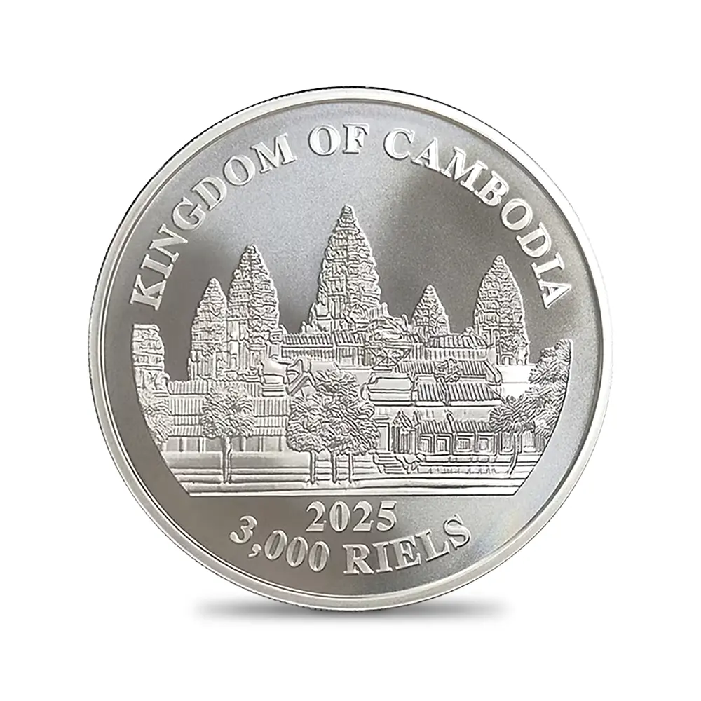 地金型3：6739 カンボジア 2025 失われた虎 3000リエル 1オンス カラー銀貨【1枚】（コインケース付き）