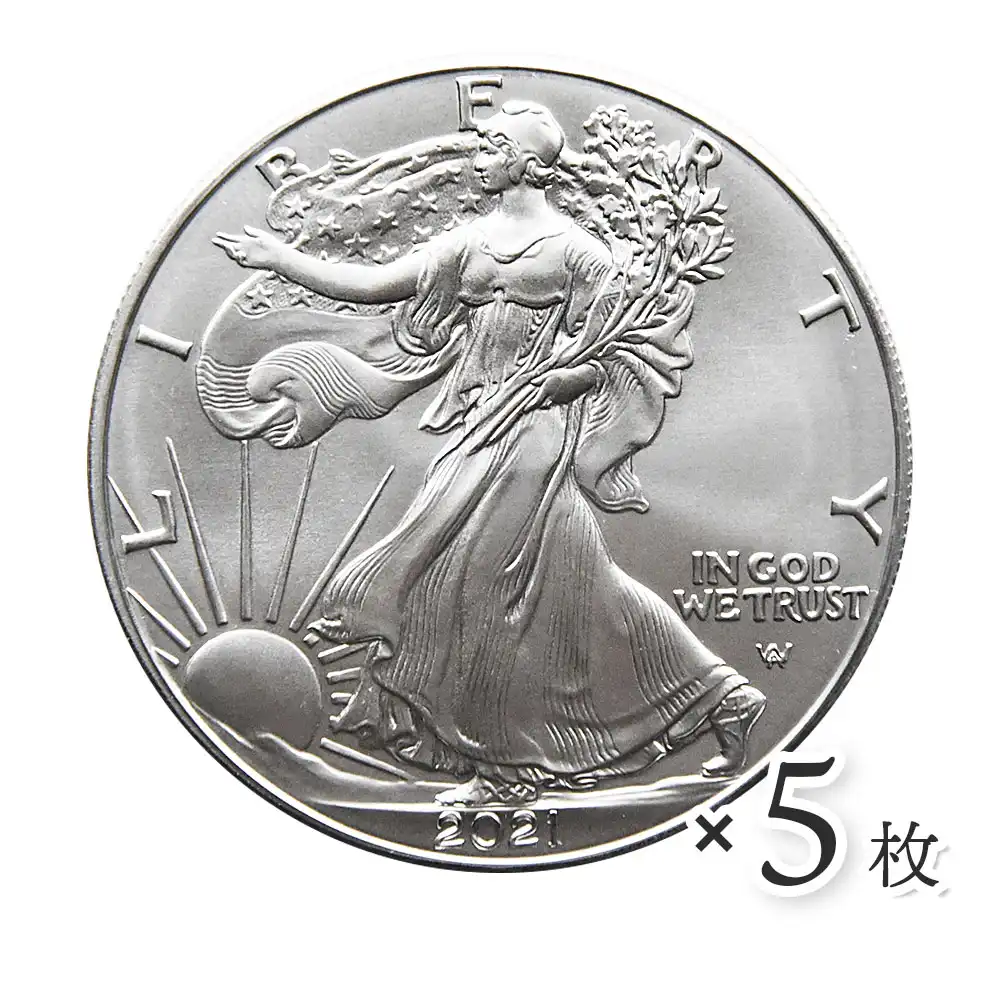 地金型2：2598 アメリカ 2021 2型 イーグル 1ドル 1オンス 銀貨 【5枚】 (コインケース付き)