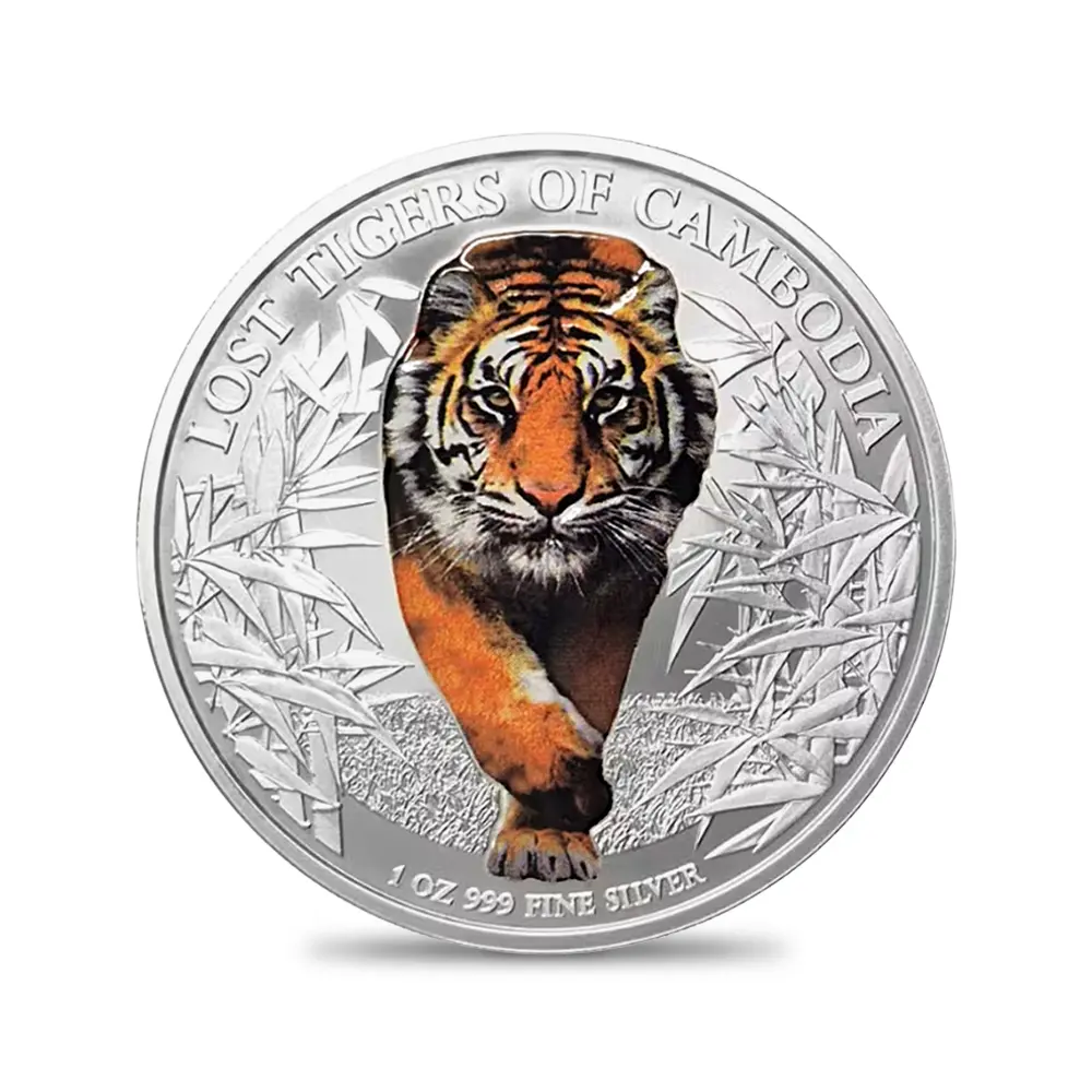 地金型2：6795 カンボジア 2026 失われた虎 3000リエル 1オンス カラー銀貨【5枚】（コインケース付き）