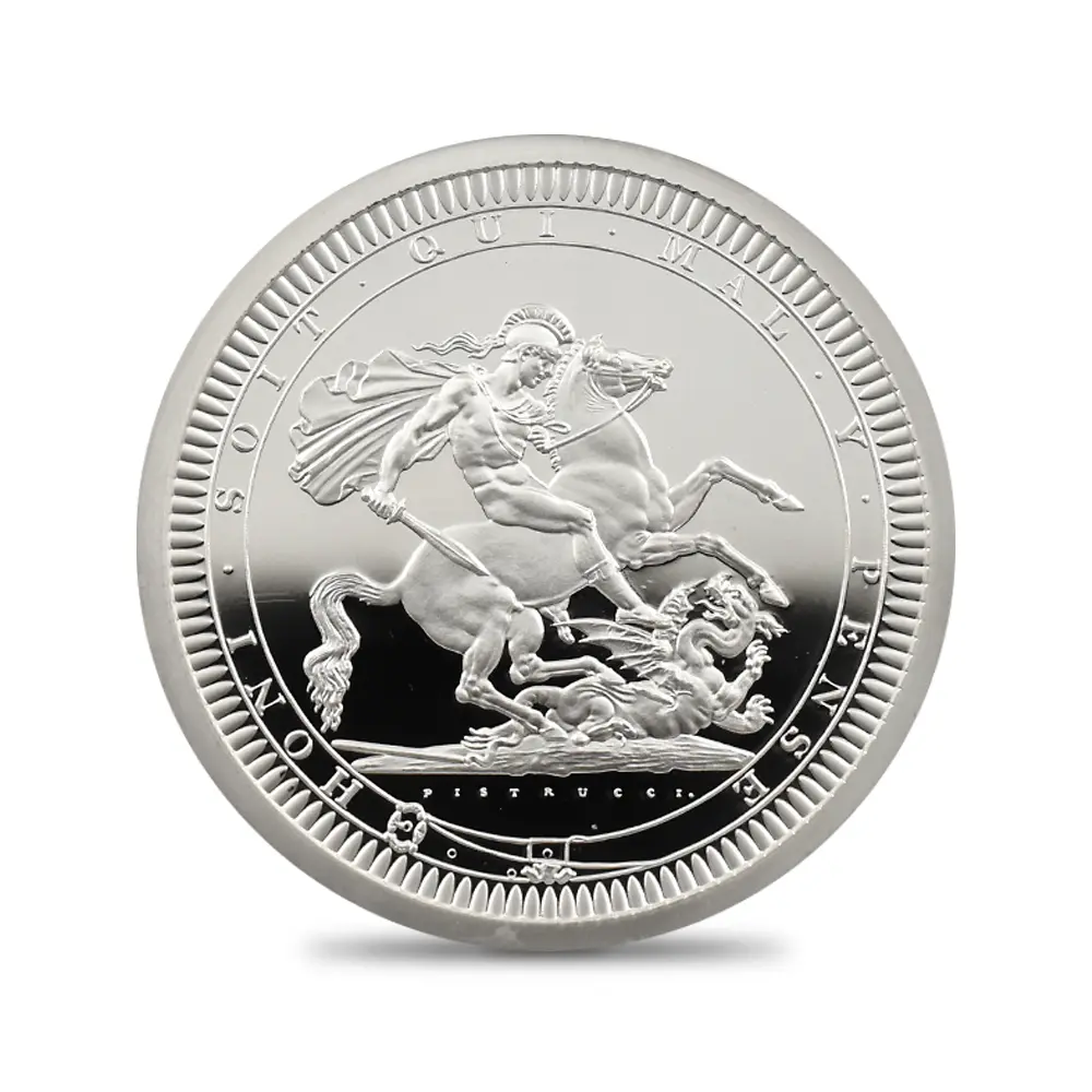 モダンコイン2:6790 イギリス 2024 チャールズ3世 ピストルッチ作聖ジョージ竜退治 5ポンド2オンス銀貨 ファーストリリース NGC PF70UC