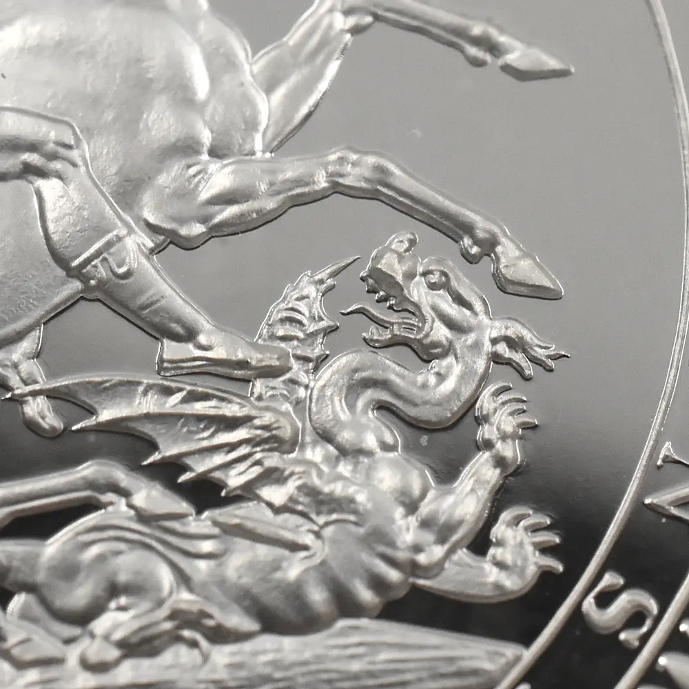 モダンコイン8:6790 イギリス 2024 チャールズ3世 ピストルッチ作聖ジョージ竜退治 5ポンド2オンス銀貨 ファーストリリース NGC PF70UC