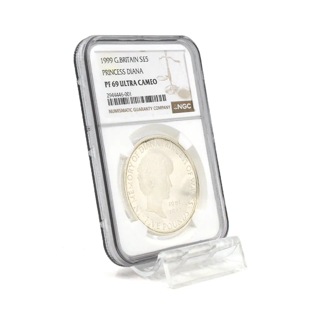 モダンコイン6：6791 イギリス 1999 エリザベス2世 ダイアナ妃追悼記念 5ポンド銀貨 NGC PF69UC 箱付き