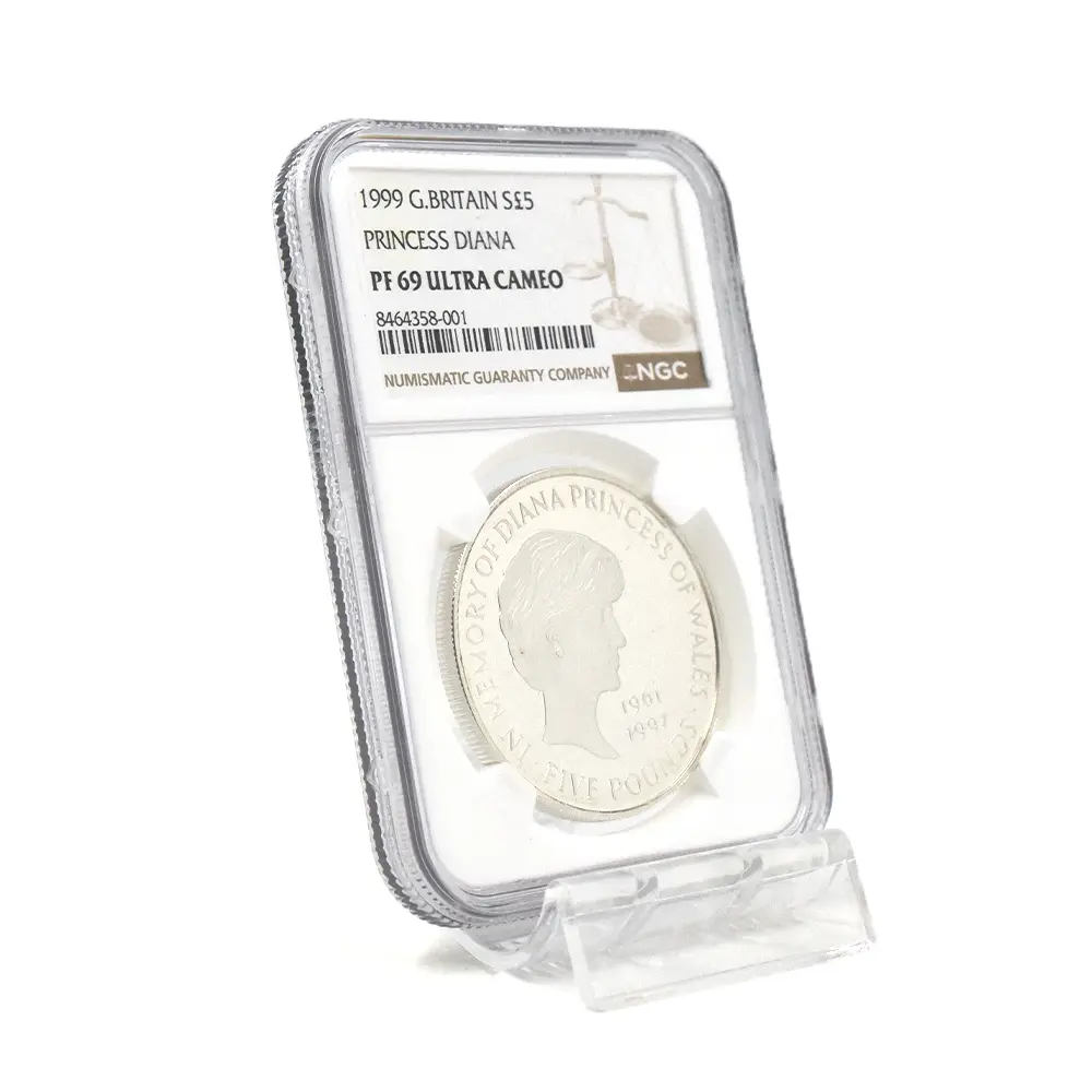 モダンコイン6：6792 イギリス 1999 エリザベス2世 ダイアナ妃追悼記念 5ポンド銀貨 NGC PF69UC 箱付き