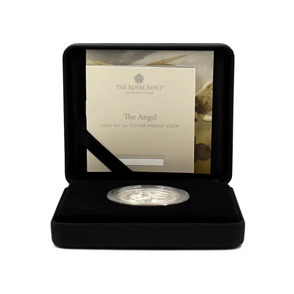 モダンコイン6:6582 イギリス 2026 チャールズ3世 エンジェル 2ポンド1オンスプルーフ銀貨 未鑑定 箱付き