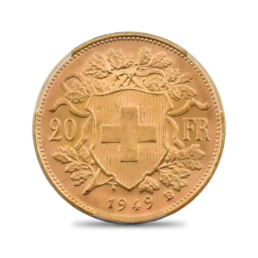モダンコイン3：4100 スイス 1949B アルプスと少女 ブレネリ 20フラン金貨 PCGS MS66