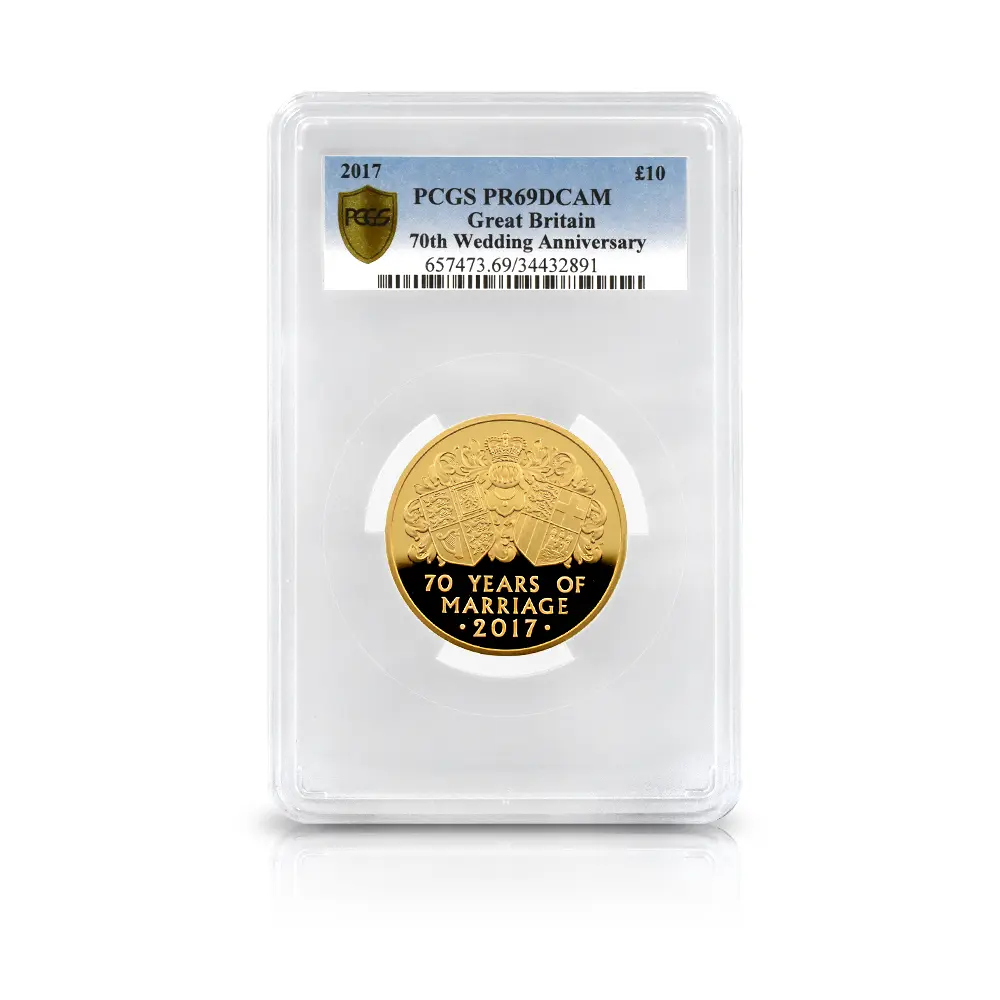 モダンコイン4:6797 イギリス 2017 エリザベス2世 御成婚70周年記念 10ポンド 5オンス金貨 PCGS PR69DC