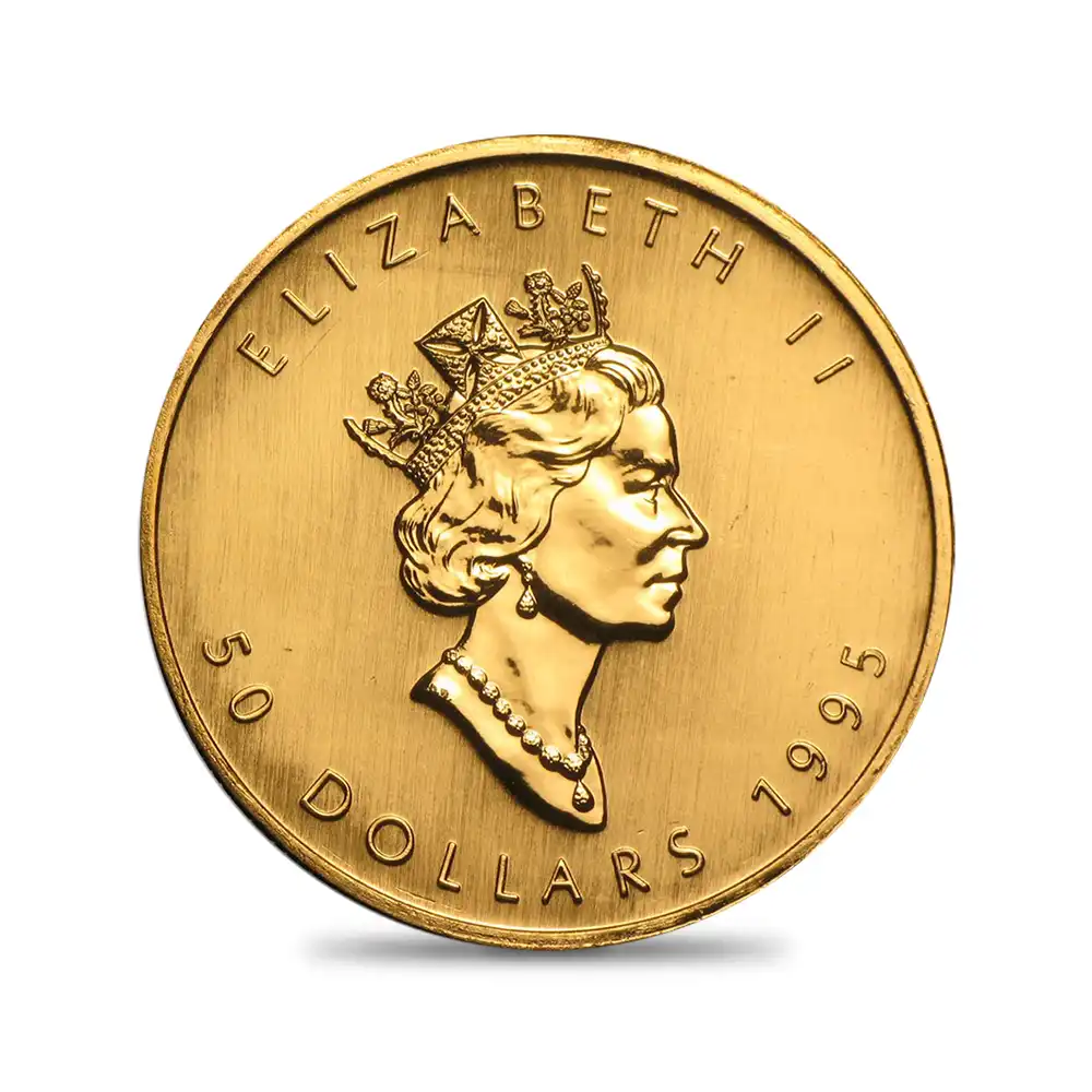 地金型3：6788 カナダ 1995 エリザベス2世 メイプルリーフ 50ドル 1オンス 地金型金貨 【1枚】 (コインケース付き)