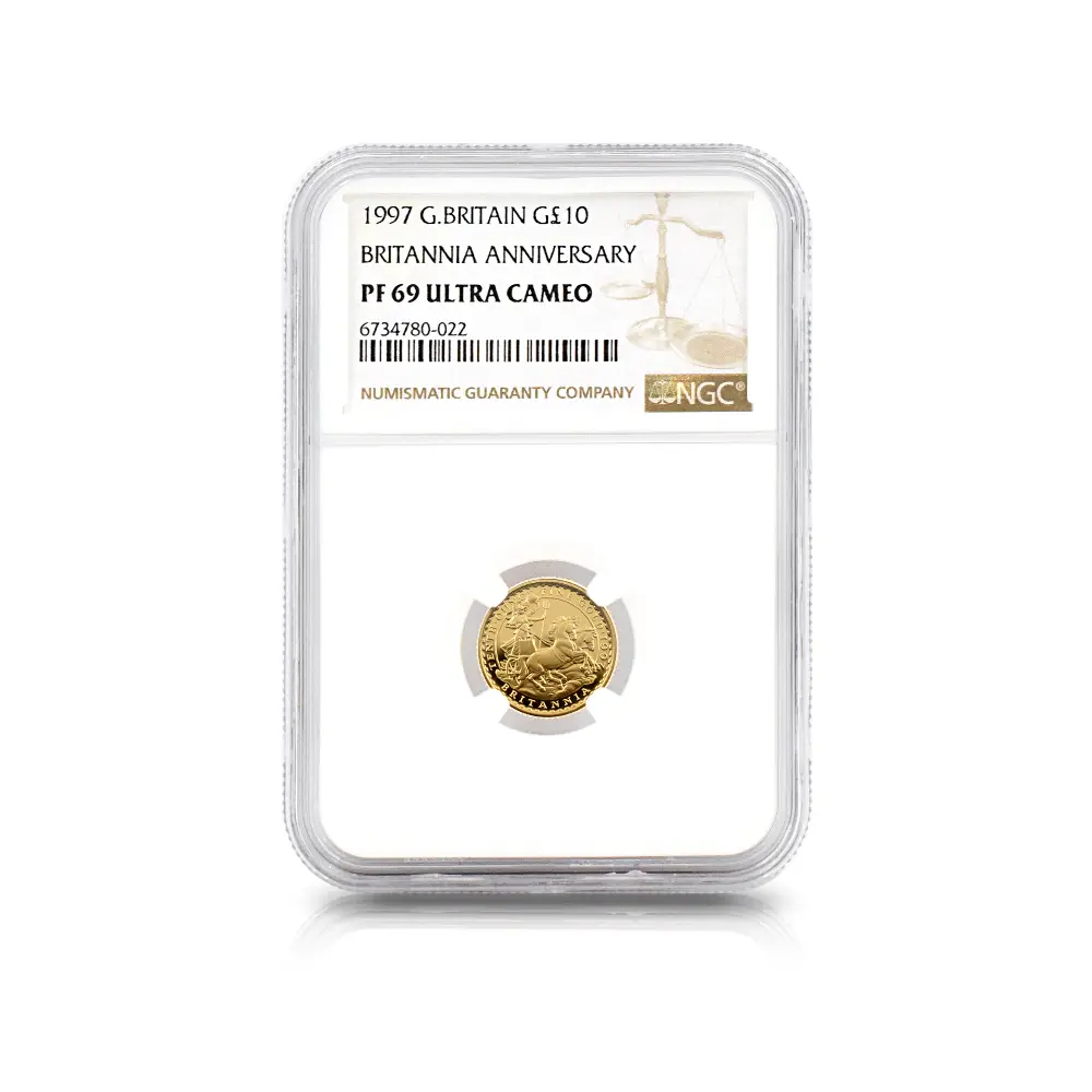 モダンコイン4：6811 イギリス 1997 エリザベス2世 ミドルエリザべス ブリタニア 10ポンド1/10オンス金貨 NGC PF69UC