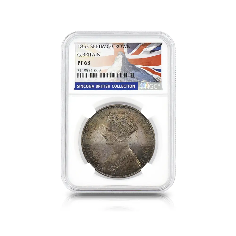 アンティークコインs4：4105 1853 ヴィクトリア女王 ゴチッククラウン銀貨 セプティモエッジ NGC PF63【R3】