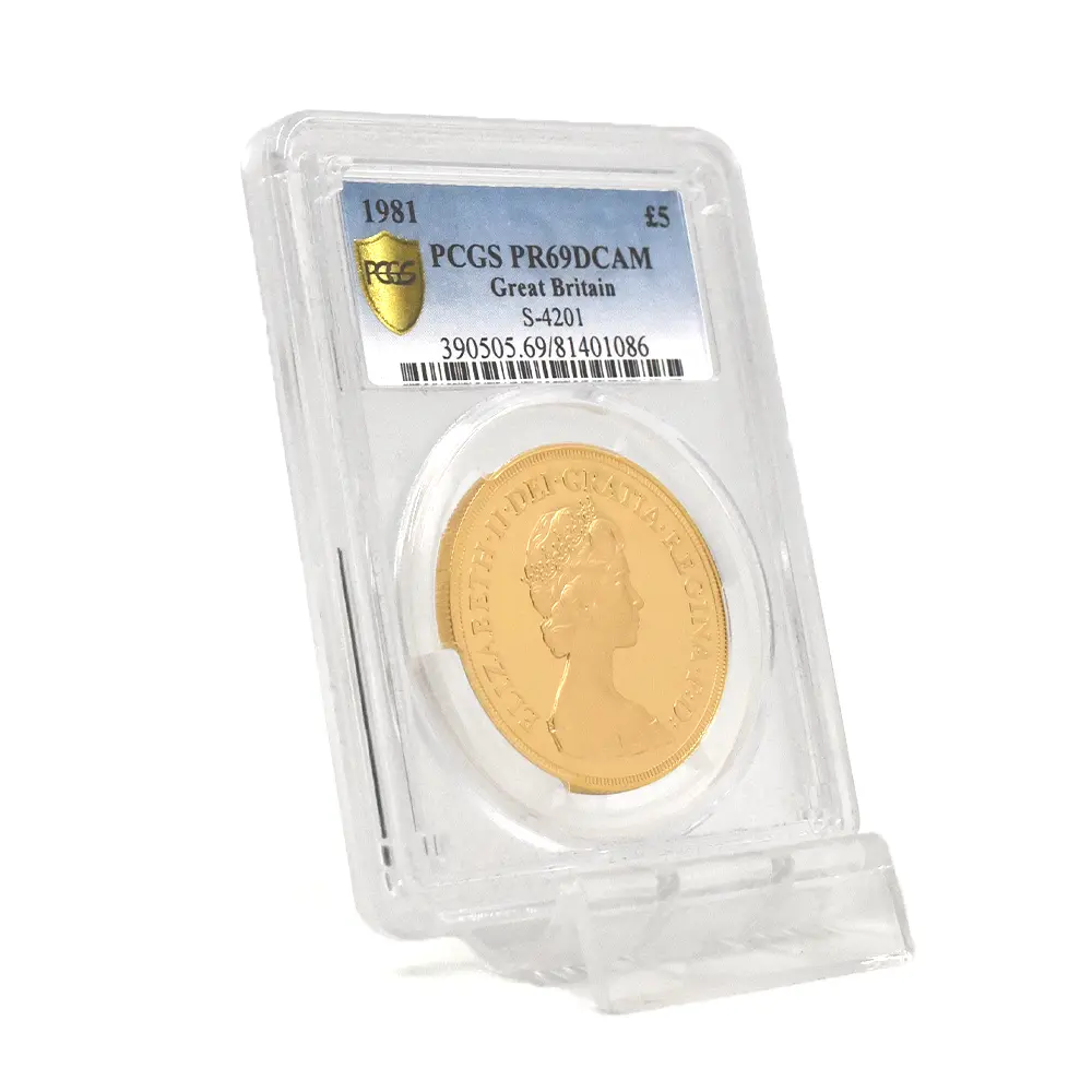 モダンコイン6:6798 イギリス 1981 エリザベス2世 ヤングエリザベス 聖ジョージ竜退治 5ポンド金貨 PCGS PR69DC S-4201