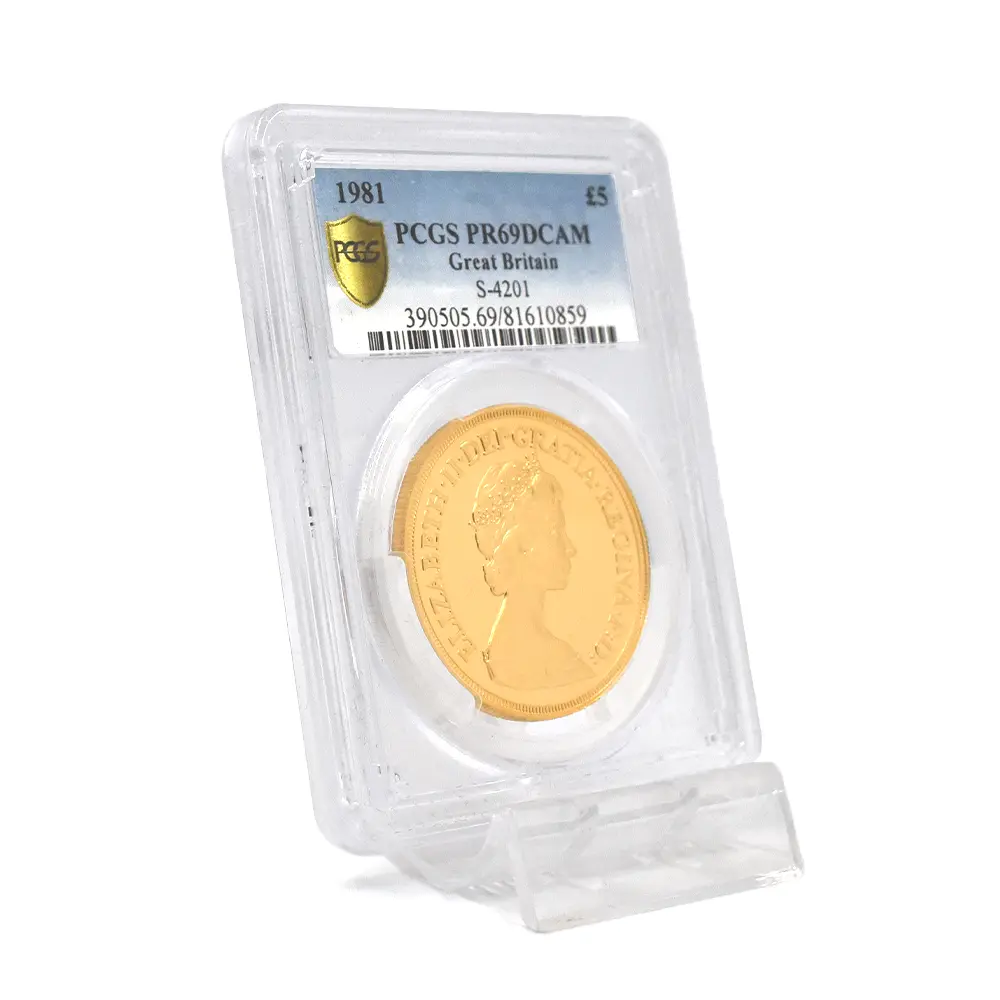 モダンコイン6:6799 イギリス 1981 エリザベス2世 ヤングエリザベス 聖ジョージ竜退治 5ポンド金貨 PCGS PR69DC S-4201