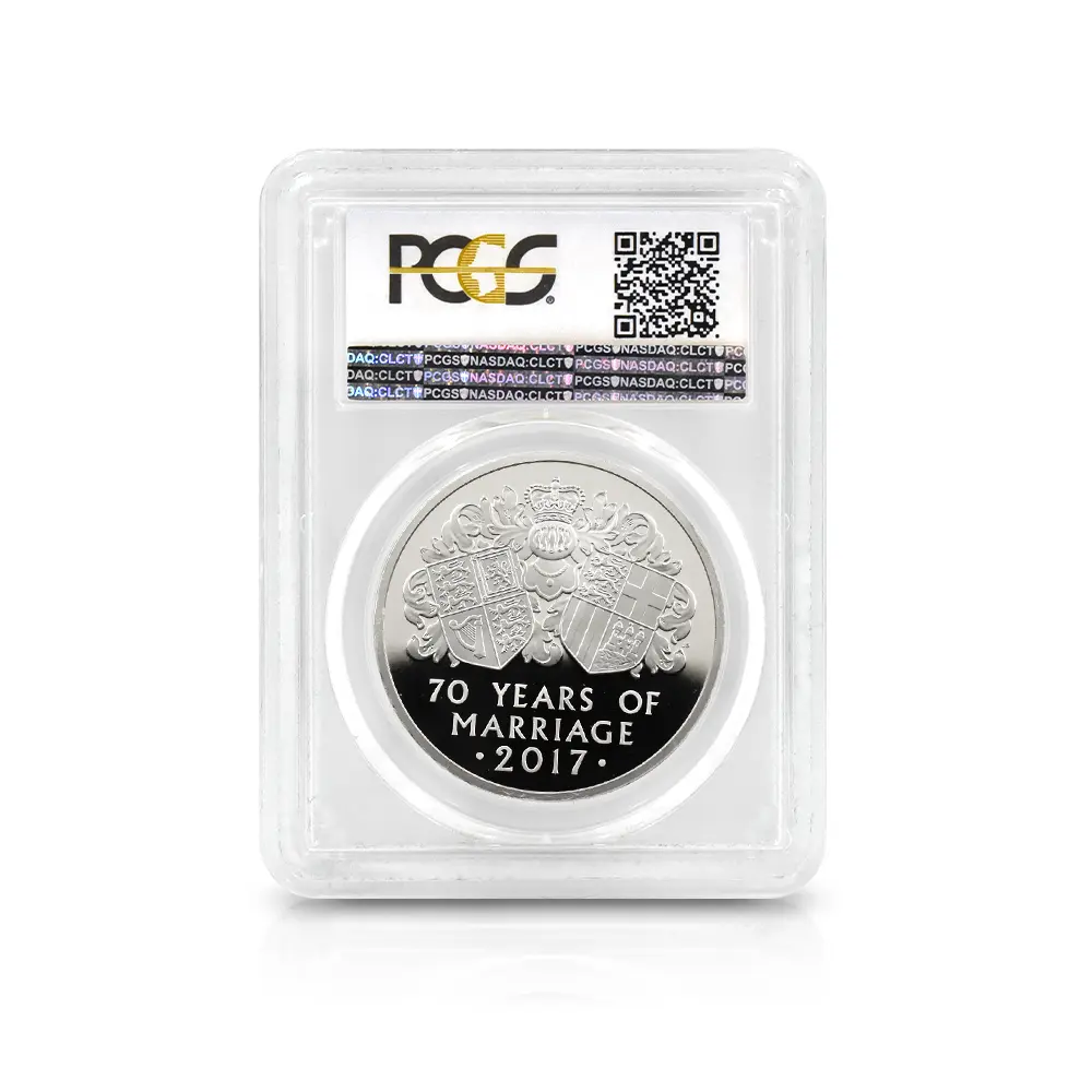 モダンコイン5:6796 イギリス 2017 エリザベス2世 御成婚70周年記念 5ポンド 3オンスプラチナ貨 PCGS PR69DC