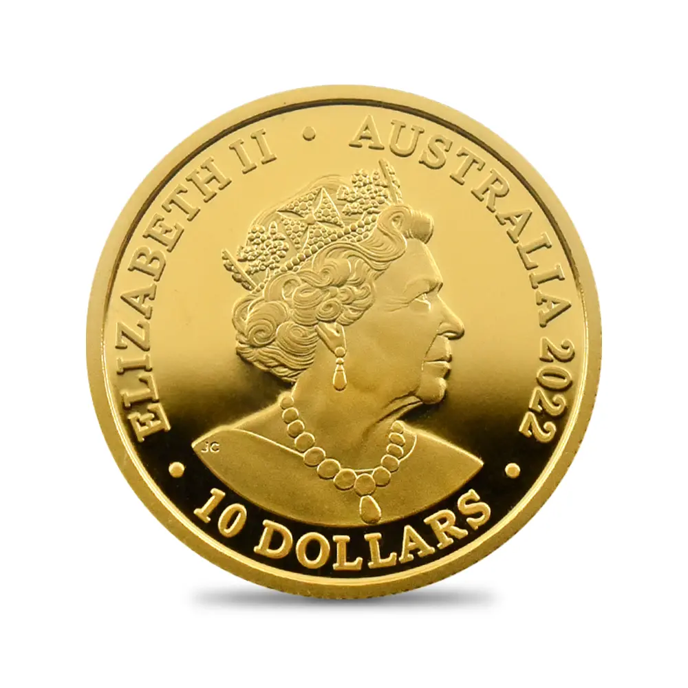 モダンコイン3：6801 オーストラリア 2022 エリザベス2世 カンガルー 10ドル 1/10オンスプルーフ金貨 未鑑定 箱付き