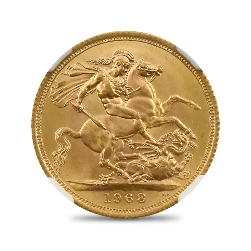 モダンコイン3:6821 イギリス 1968 エリザベス2世 ヤングヤング 聖ジョージ竜退治 ソブリン金貨 NGC MS66
