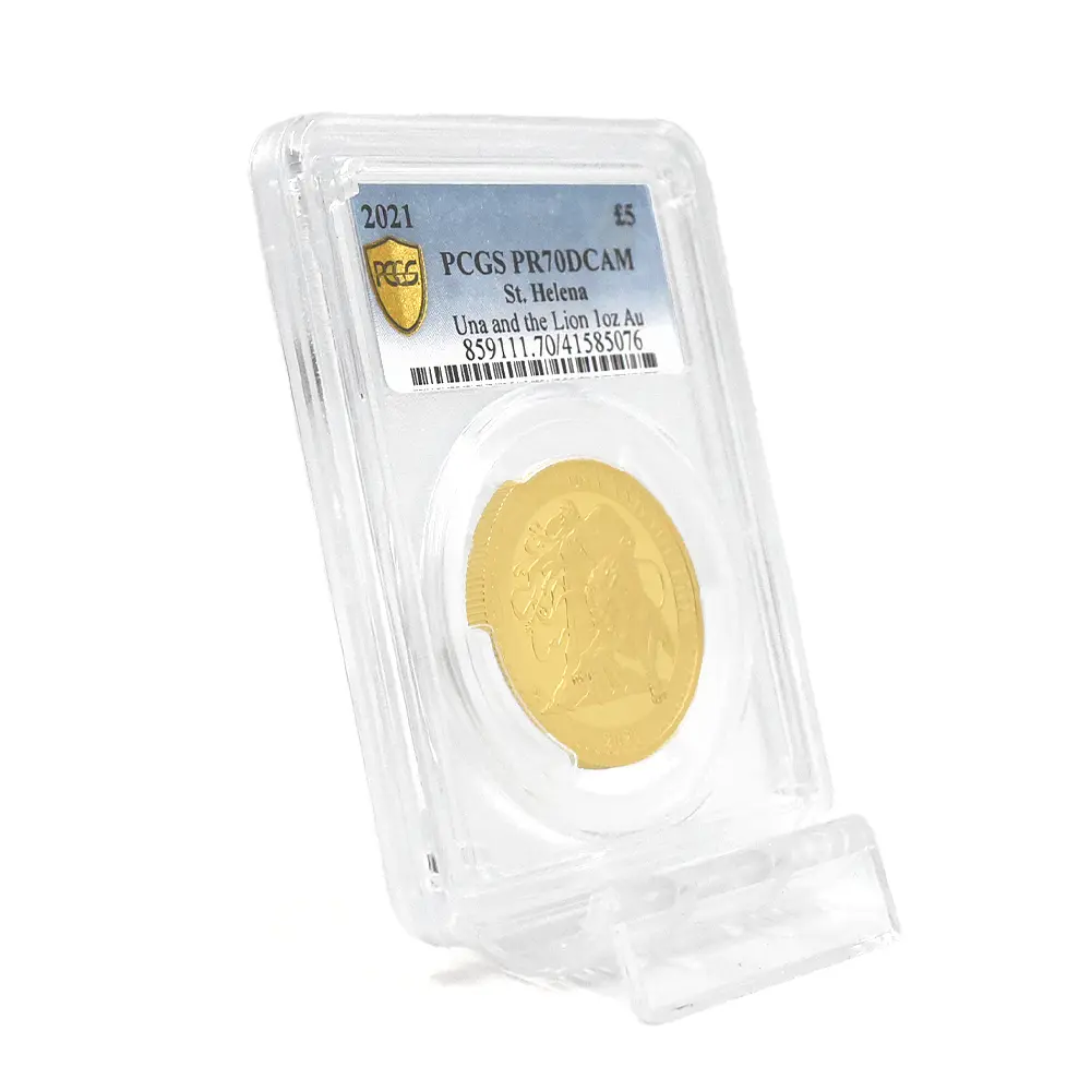 モダンコイン6：5365 セントヘレナ 2021 エリザベス2世 ウナ&ライオン 5ポンド1オンス金貨 PCGS PR70DC 箱付き