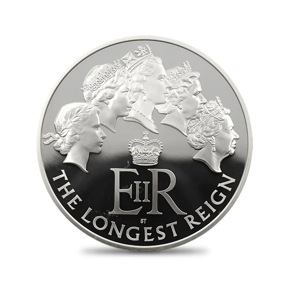 モダンコイン2：6824 イギリス 2015 エリザベス2世 最長在位記念 10ポンド5オンス銀貨 ファースト500ストラック NGC PF70UC 説明書・COA付き