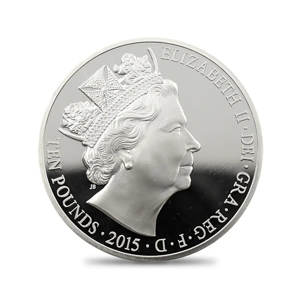 モダンコイン3：6824 イギリス 2015 エリザベス2世 最長在位記念 10ポンド5オンス銀貨 ファースト500ストラック NGC PF70UC 説明書・COA付き