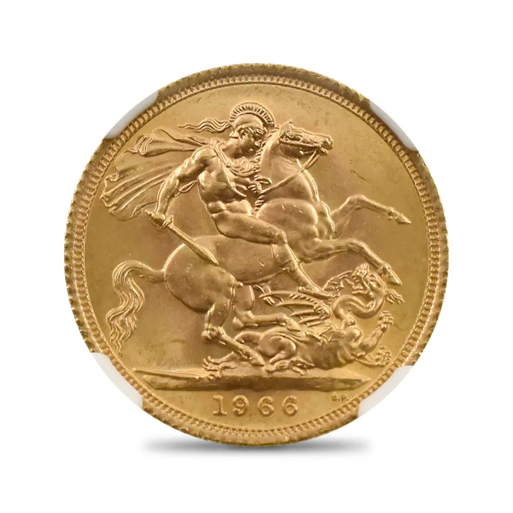 モダンコイン3:6822 イギリス 1966 エリザベス2世 ヤングヤング 聖ジョージ竜退治 ソブリン金貨 NGC MS66