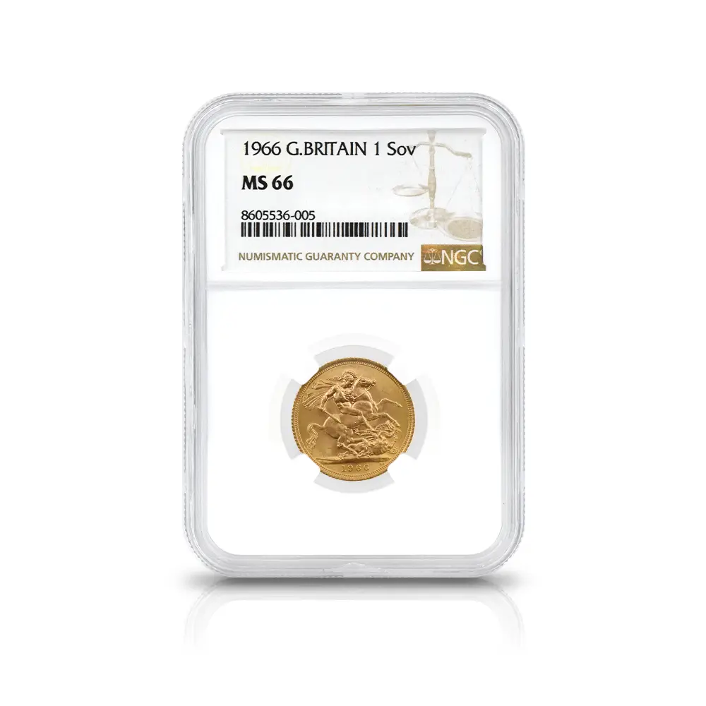 モダンコイン4:6822 イギリス 1966 エリザベス2世 ヤングヤング 聖ジョージ竜退治 ソブリン金貨 NGC MS66