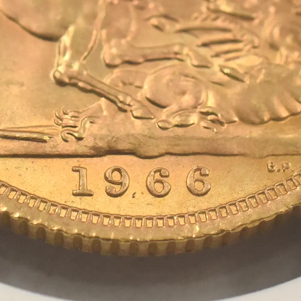 モダンコイン9:6822 イギリス 1966 エリザベス2世 ヤングヤング 聖ジョージ竜退治 ソブリン金貨 NGC MS66