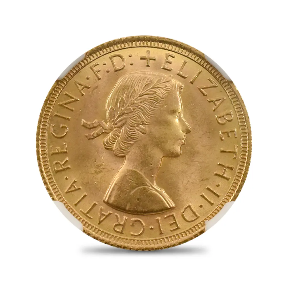 モダンコイン2：6823 イギリス 1963 エリザベス2世 ヤングヤング 聖ジョージ竜退治 ソブリン金貨 NGC MS66