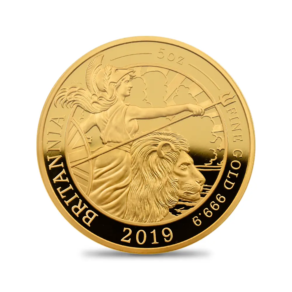 モダンコイン2：6832 イギリス 2019 エリザベス2世 ブリタニア 500ポンド 5オンス金貨 PCGS PR69DC 箱付き